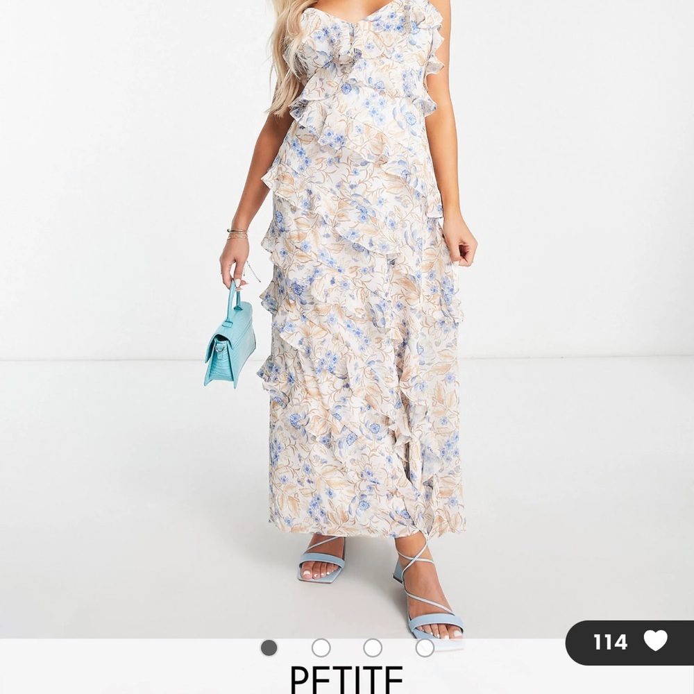 ASOS Ever New Petite ruffle midi dress in blue floral size 6